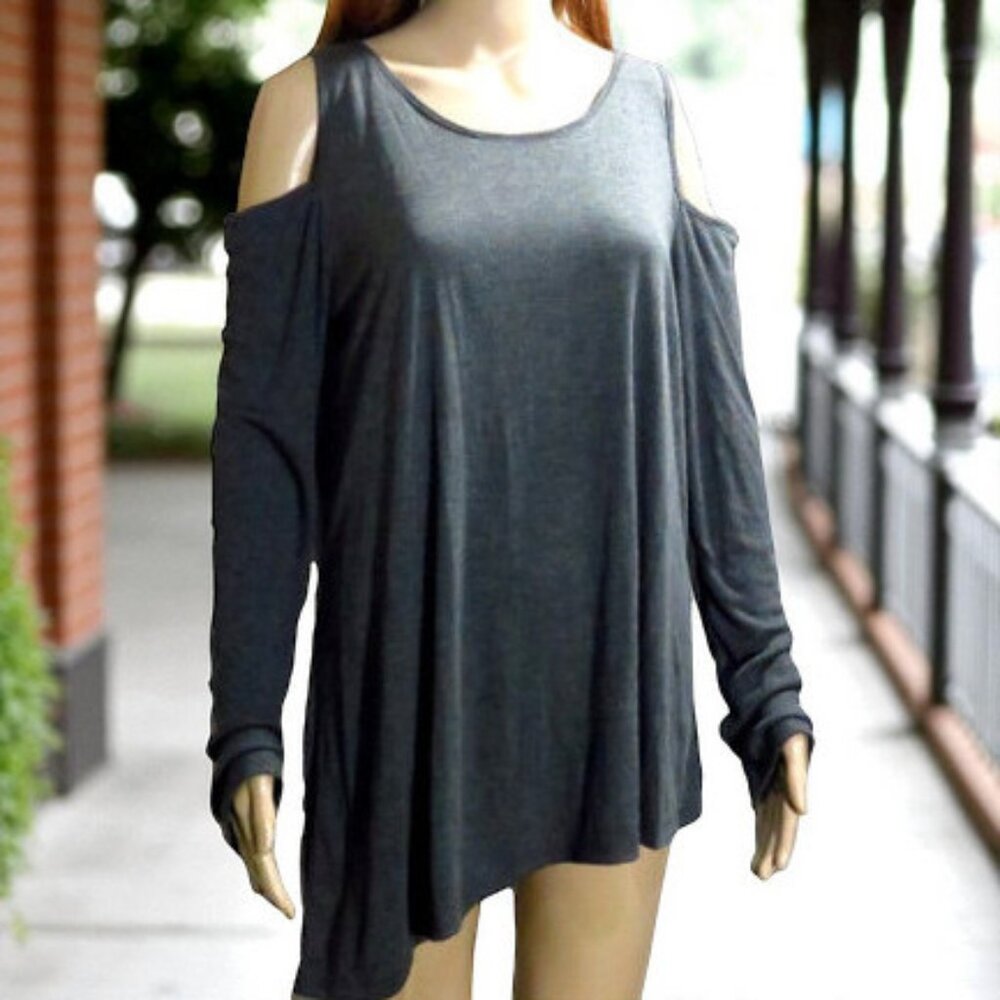 Grey Cold Shoulder Assymetrical Top